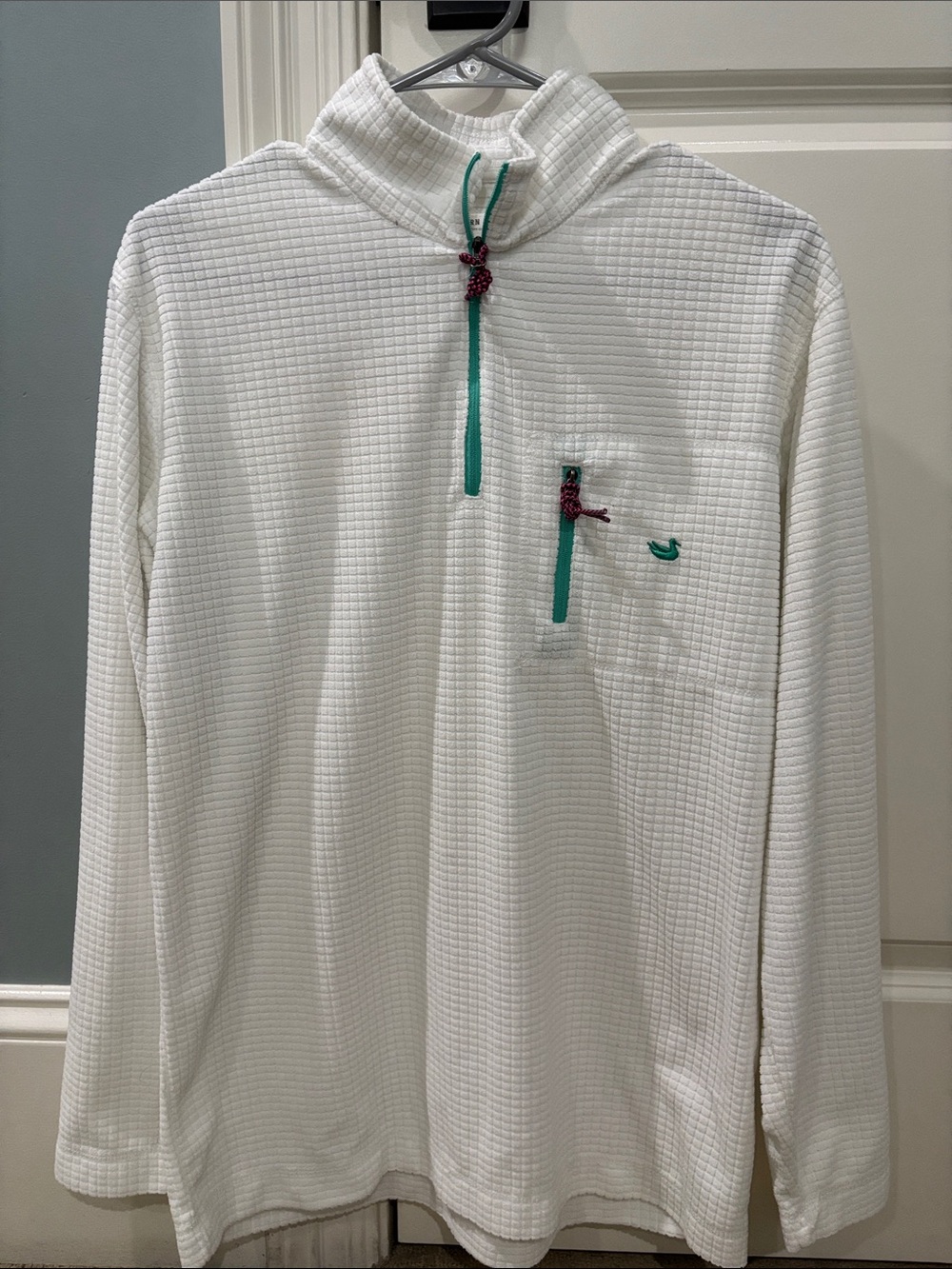 Southern Marsh White Thermal Long-Sleeve quarter zip with Teal Accents